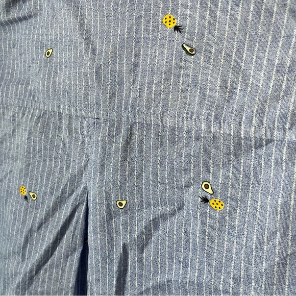 Blue Striped Pineapple & Avocado Button-Up Shirt - Women M - Picture 7 of 7